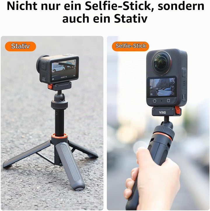 VRIG 40cm Mini Selfie Stick Stativ für DJI Osmo Action 5 Pro/4/3, 360°-Kopf-Verlängerungsstativ, mag