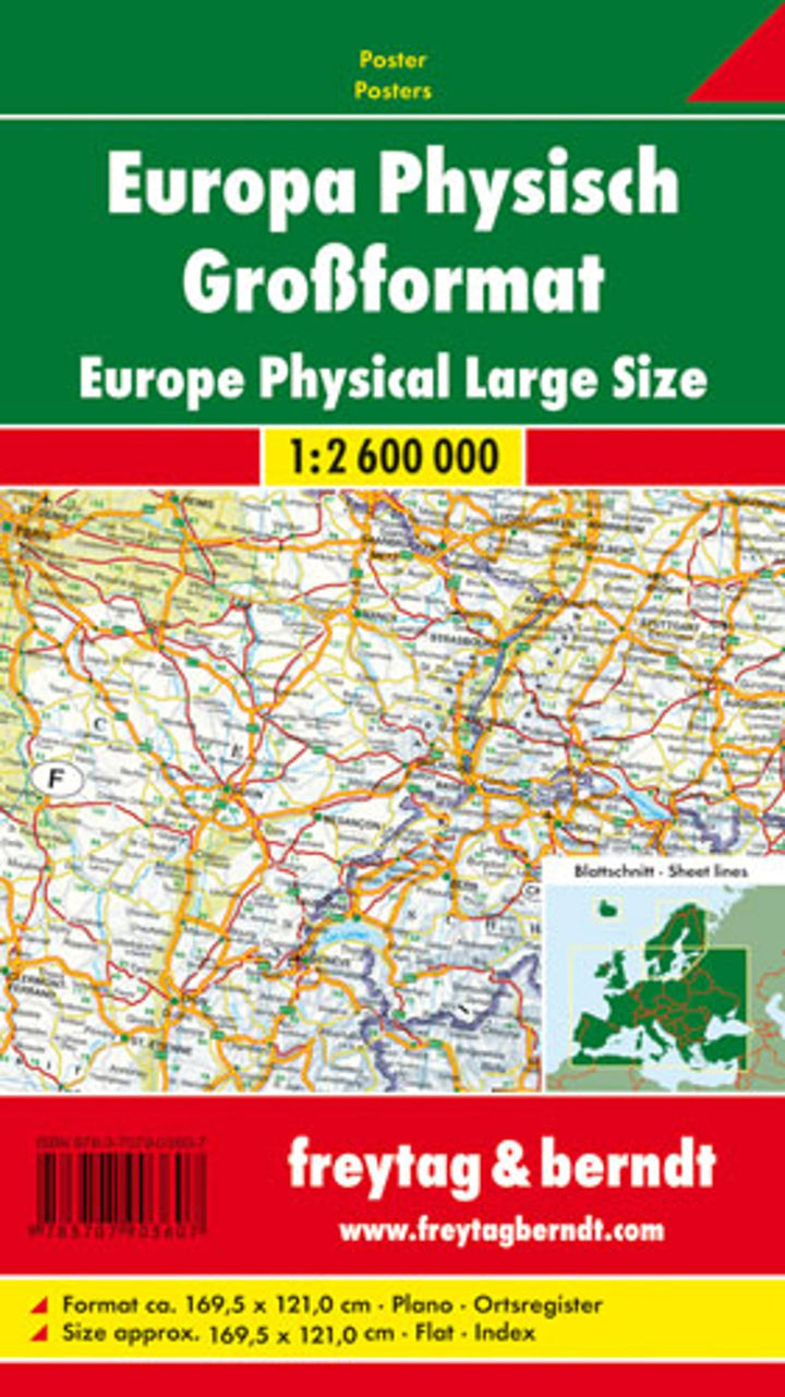 Europa physisch, Poster, 1:2,6 Mill, Grossformat: Plano (freytag & berndt Auto + Freizeitkarten), Ka