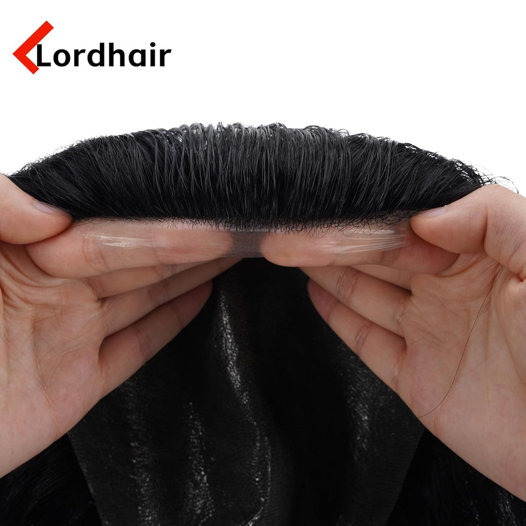 Lordhair Perücke für Herren, Toupet Herren aus natürlichem Echthaar, 0,08 mm vorn, 1/2 Zoll, V-loope