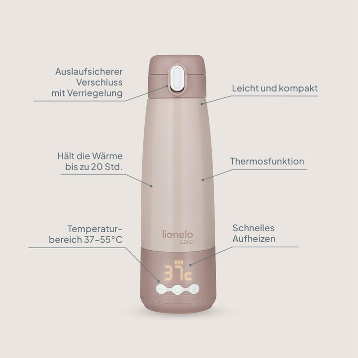 Lionelo Thermup Bottle tragbarer Babyflaschenwärmer für unterwegs, kabellos, Thermosflasche mit Heiz