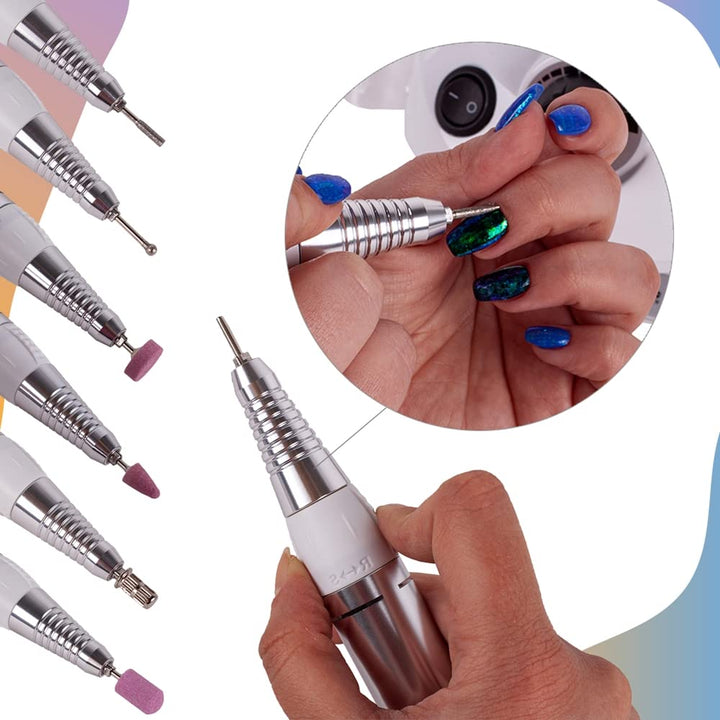 MalTec Profi Nagelfräser 30W Elektrische Nagelfeile Set 30000 U/Min mit Fusspedal und 6 Bits Pedikür