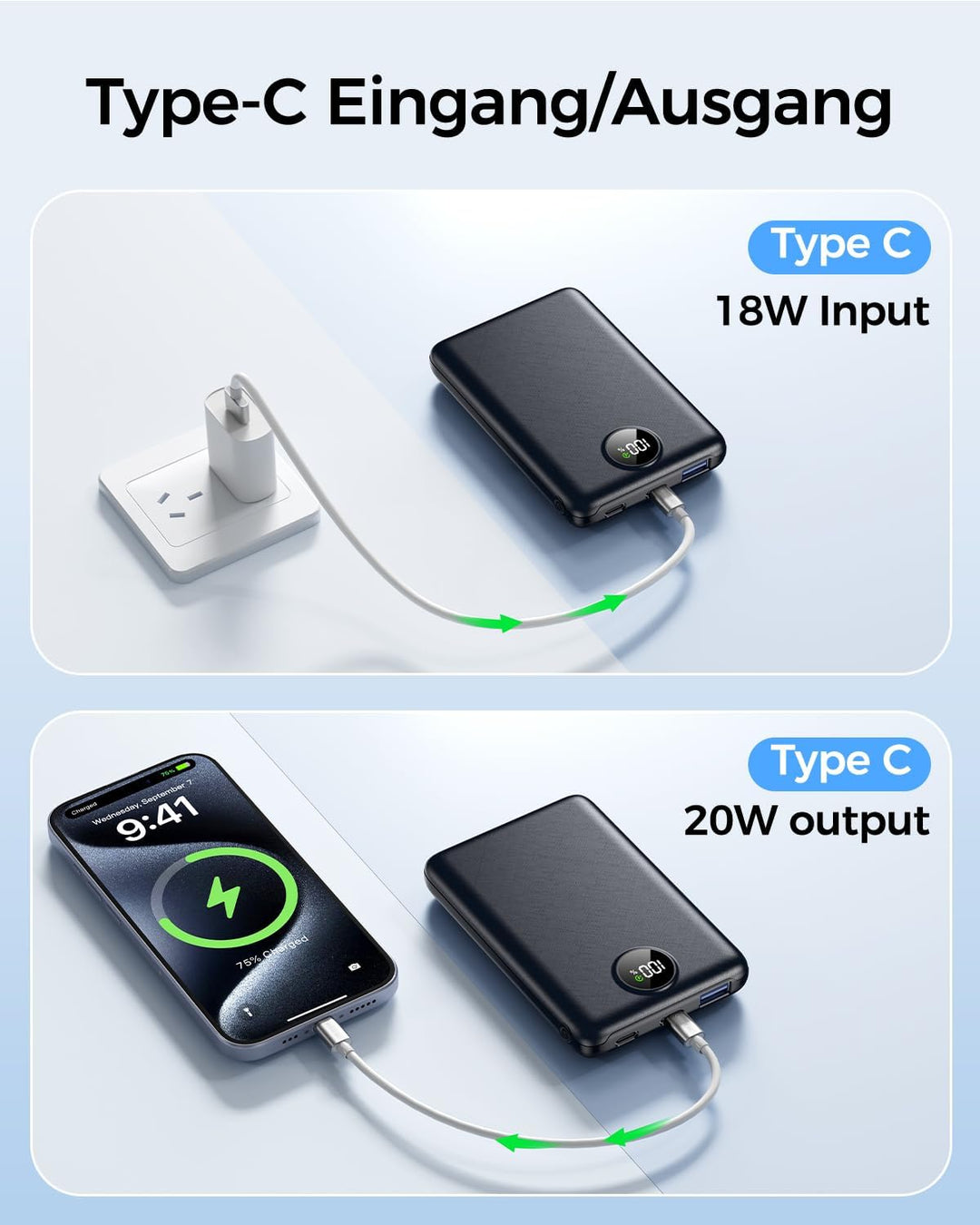 Power Bank Fast Charging 15000mAh, 22.5W Portable Charger(USB-C Input & Output), PD 3.0 QC 3.0 Exter
