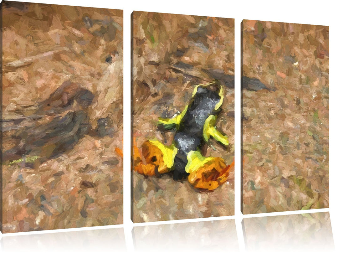kleiner Färberfrosch auf Waldboden NewArt 3-Teiler Leinwandbild 120x80 Bild auf Leinwand, XXL riesig
