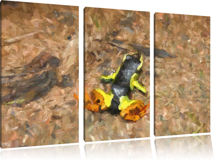 kleiner Färberfrosch auf Waldboden NewArt 3-Teiler Leinwandbild 120x80 Bild auf Leinwand, XXL riesig