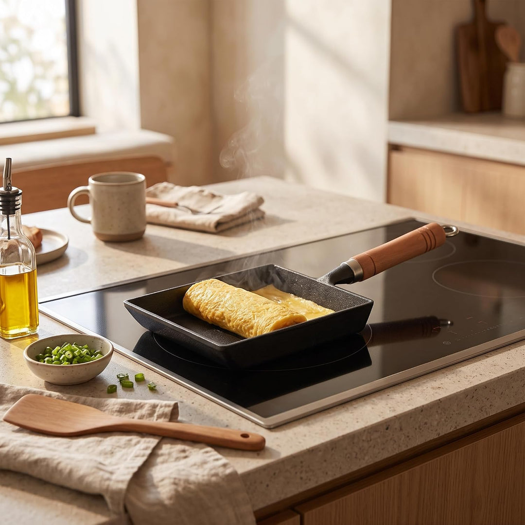 Tamagoyaki Pfanne Mini Gusseisen Bratpfanne Holzgriff Eisen Omelett Topf Tamagoyaki Pfannkuchen Home