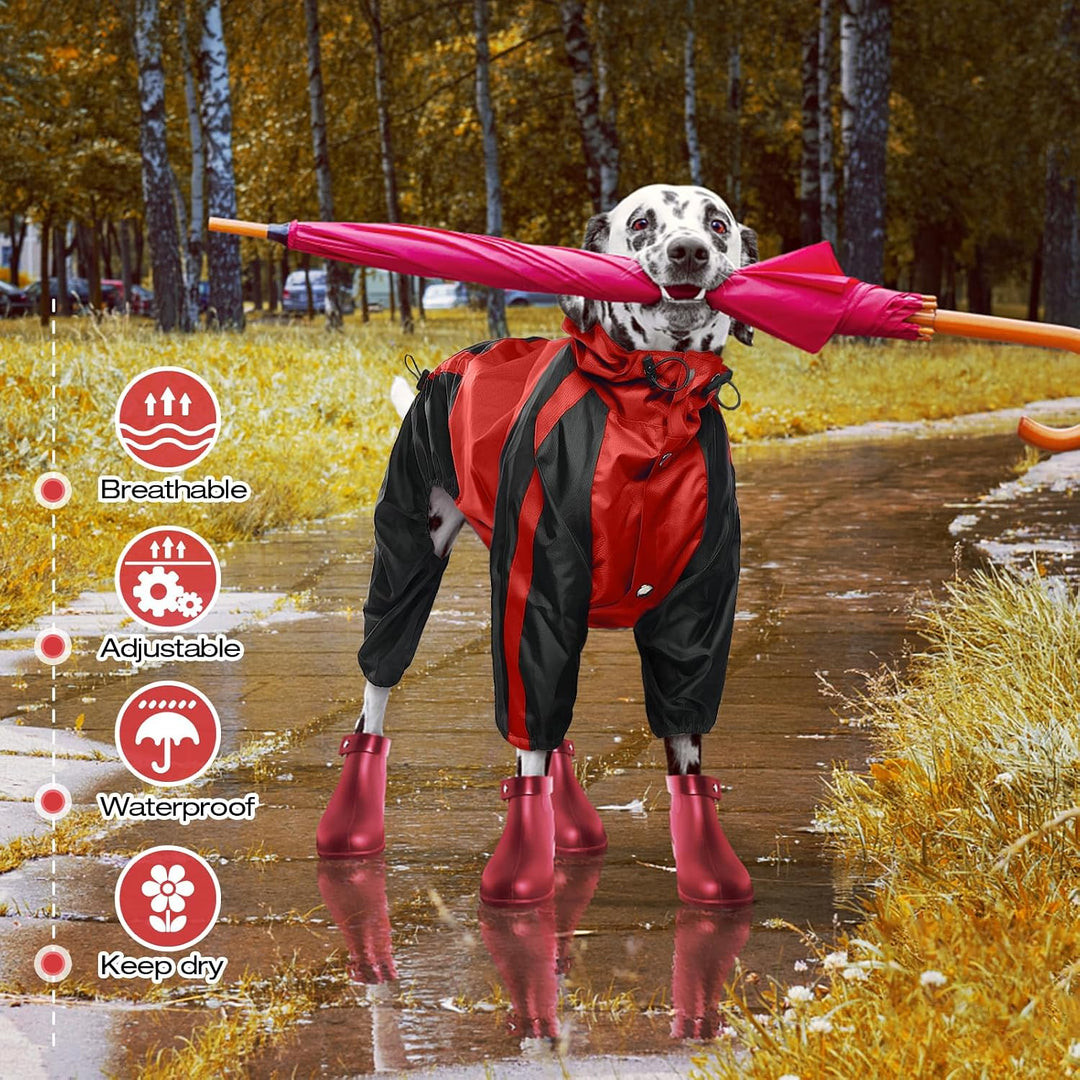 OUOBOB Hunde-Regenmantel – Wasserdichter Mantel für grosse Hunde, leichte Jacke, verstellbare 4 Bein