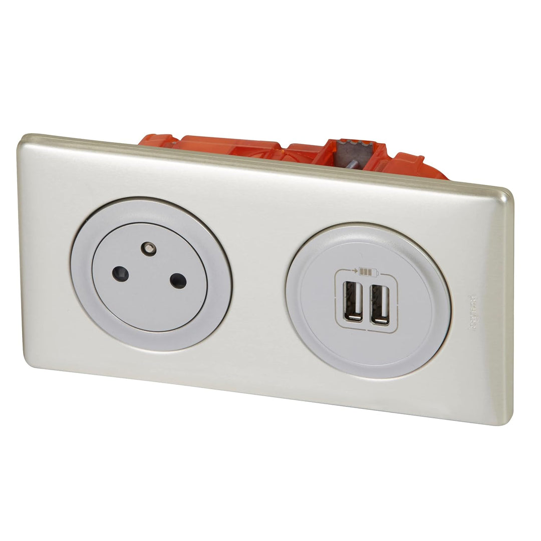 Legrand 200138 Céliane Kit Dual USB mit flexiblem Zwei polig/Erde Hauptventil, 230 V, titan, Titan