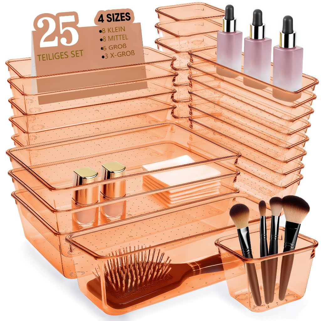 Schubladen Organizer, 25 Stück in 4 Grössen, Kunststoff, Schminktisch und Make-up Organizer, Ordnung