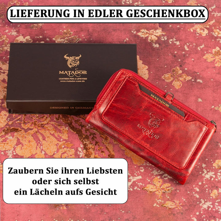 MATADOR |Puebla| Leder Portemonnaie Damen Rot Mittelgross mit edler Geschenk Box | Elegante Rote Gel