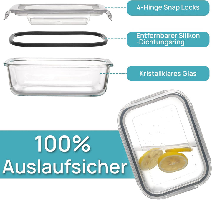 Vtopmart 3er-Pack Meal Prep Boxen Glas, 1035 ML Mealprepboxen für die Essensvorbereitung, Luftdicht
