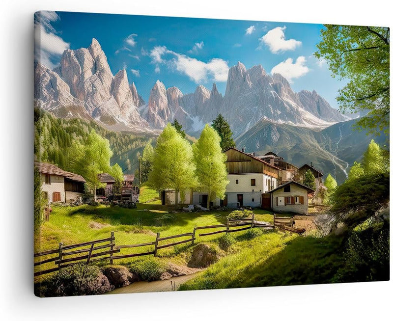 ARTTOR Bilder auf Leinwand Berge Landschaft Alpen Leinwandbild 70x50cm Wandbilder Dekoration Wohnzim