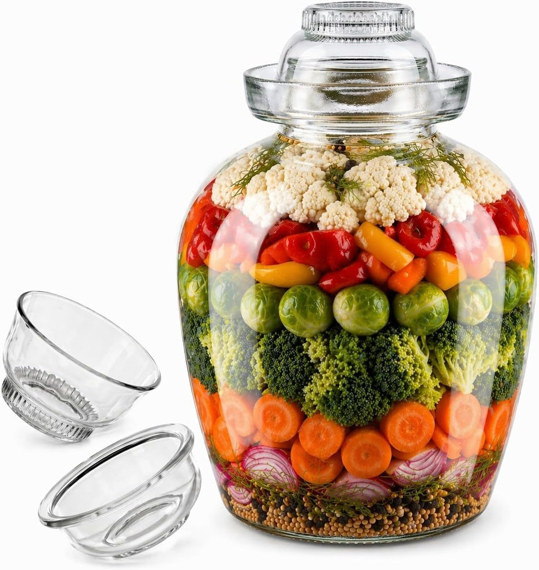 lilawelt24 5,5L Fermentationsglas mit Wasserverschluss und 2 Glasschalen, Gärglas für Kimchi, Sauerk