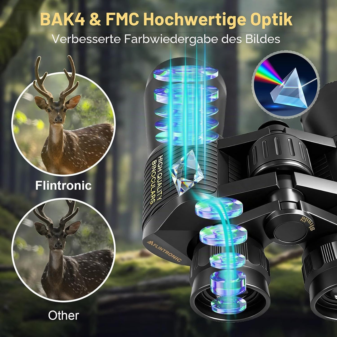 flintronic 20x50 Kompakt Fernglas, HD Fernglas Kinder Erwachsene BAK4 HD Prisma + FMC Objektiv mit T