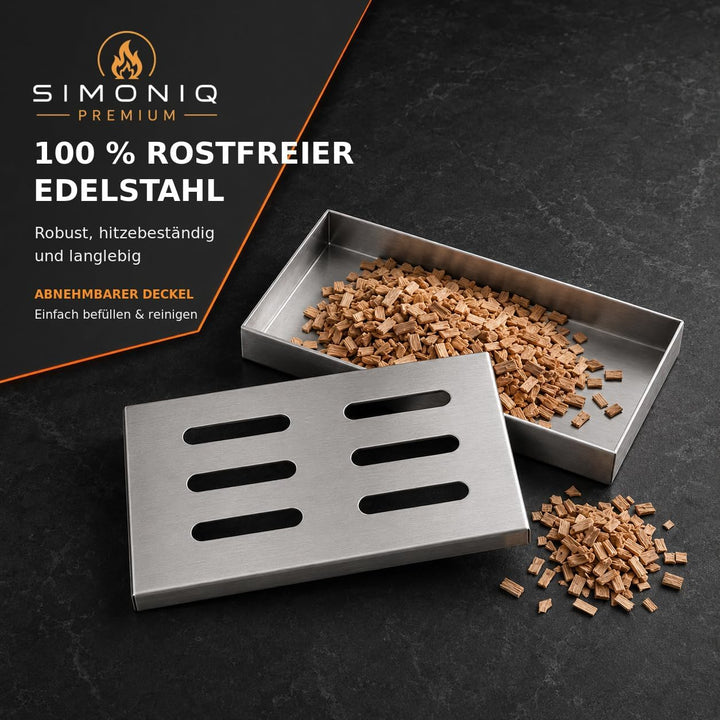Generisch SIMONIQ Premium Räucher Set – Edelstahl Räucherbox mit 3× 150g Räucherchips &amp; Anleitungska