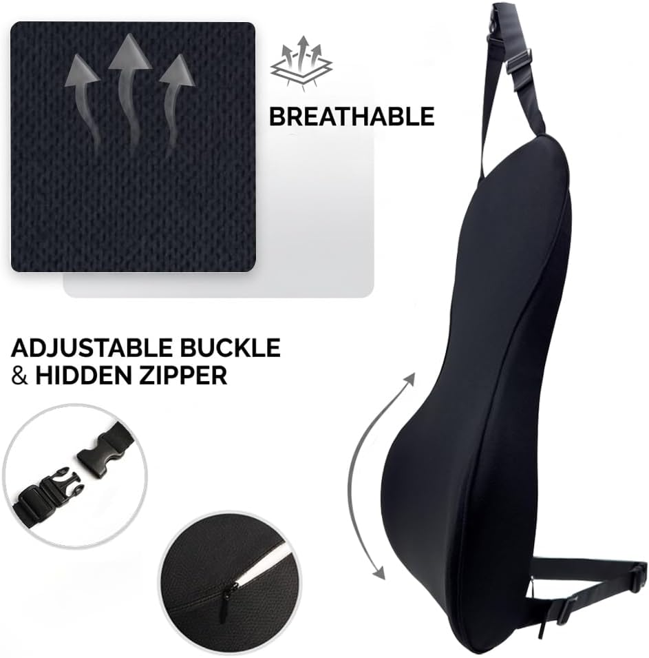 FOUNDCOOL Ergonomisches Lendenwirbelstützkissen, Rückenkissen aus Memory-Schaum für Autositze - Lend