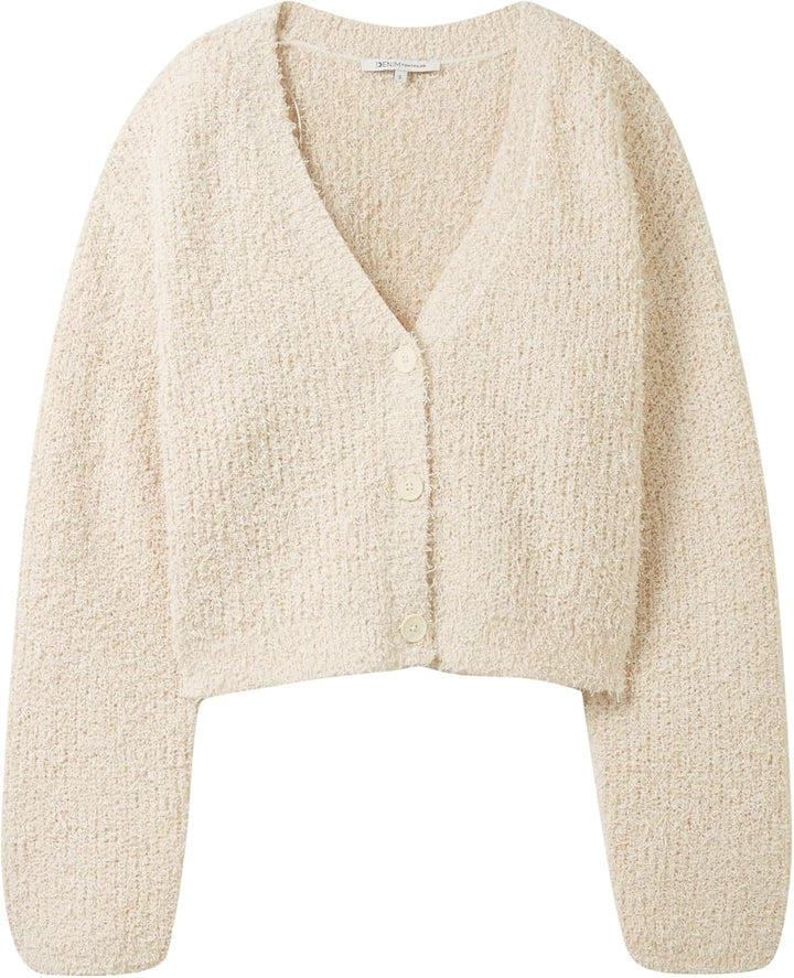 TOM TAILOR Denim Damen Cosy Relaxed Cardigan L 29511 - Soft Neutral Beige, L 29511 - Soft Neutral Be