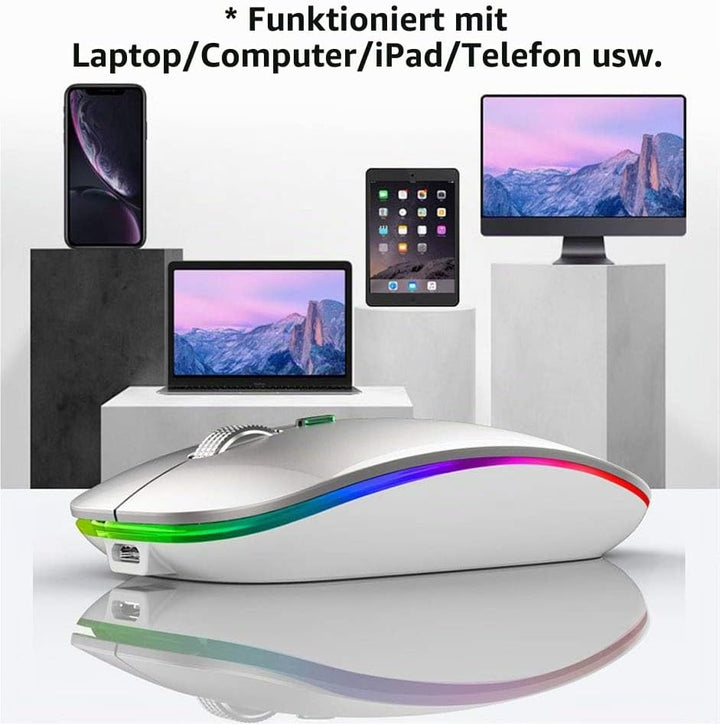 Uiosmuph Bluetooth Maus Kabellose, LED Funkmaus wiederaufladbar Leise Wireless Mouse 2.4GHz Kabellos