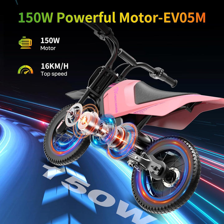 EVERCROSS EV05M Elektromotorrad Kinder, 150W Elektromotorrad, 8/16 km/h Geschwindigkeitsmodus & 10 k