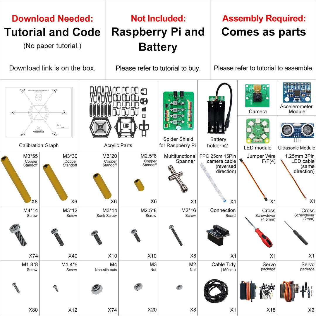 FREENOVE Big Hexapod Robot Kit for Raspberry Pi 4 B 3 B+ B A+, Walking, Self Balancing, Live Video,