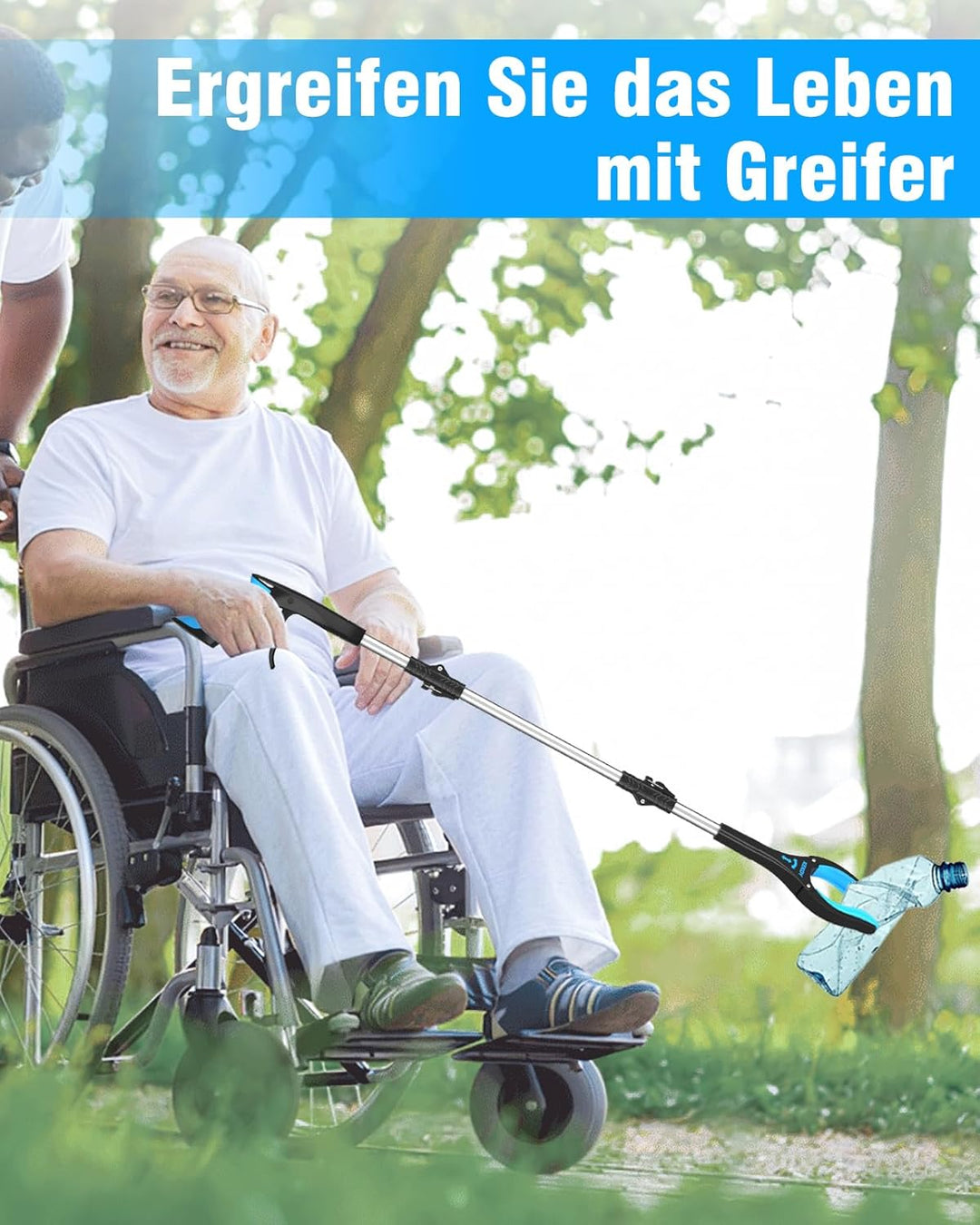 Kekoy Greifzange für Senioren 110cm Aluminium Müllzange, Faltbare Greifer für Senioren, Drehbar Müll