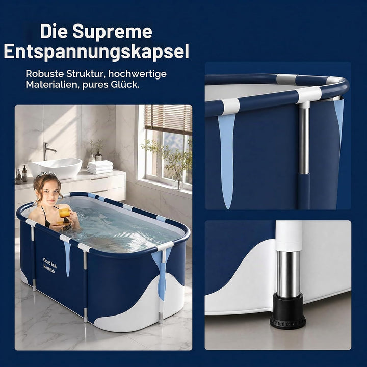 Faltbare Badewanne 140 cm, 6-lagige Isolierung, Ablauf unten/seitlich, inkl. aufblasbare Kissen - fü