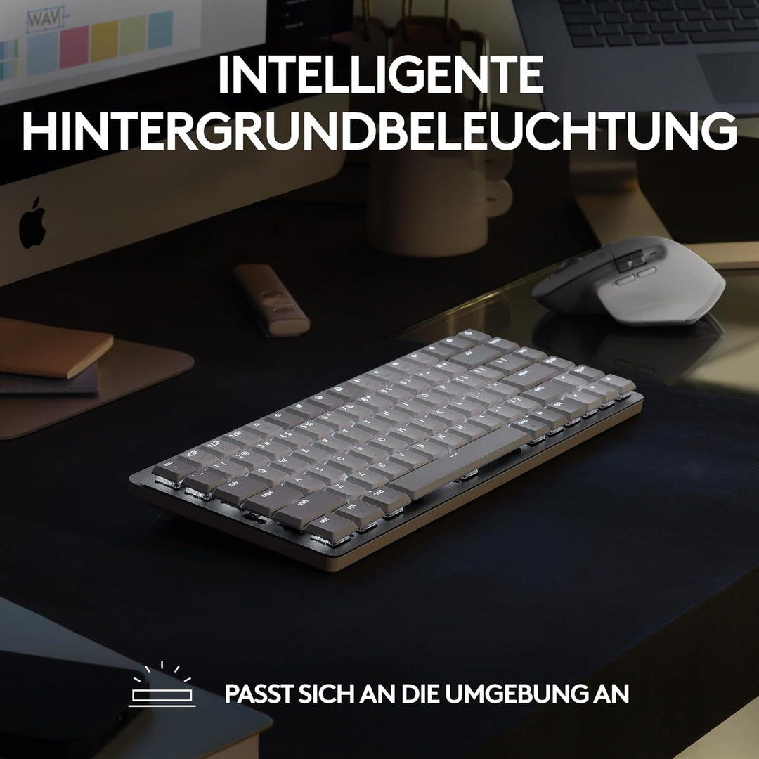 Logitech MX Mechanical Mini für Mac, Kabellose Tastatur mit Beleuchtung, Flache Tasten, Taktile leis