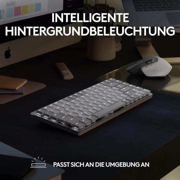 Logitech MX Mechanical Mini für Mac, Kabellose Tastatur mit Beleuchtung, Flache Tasten, Taktile leis
