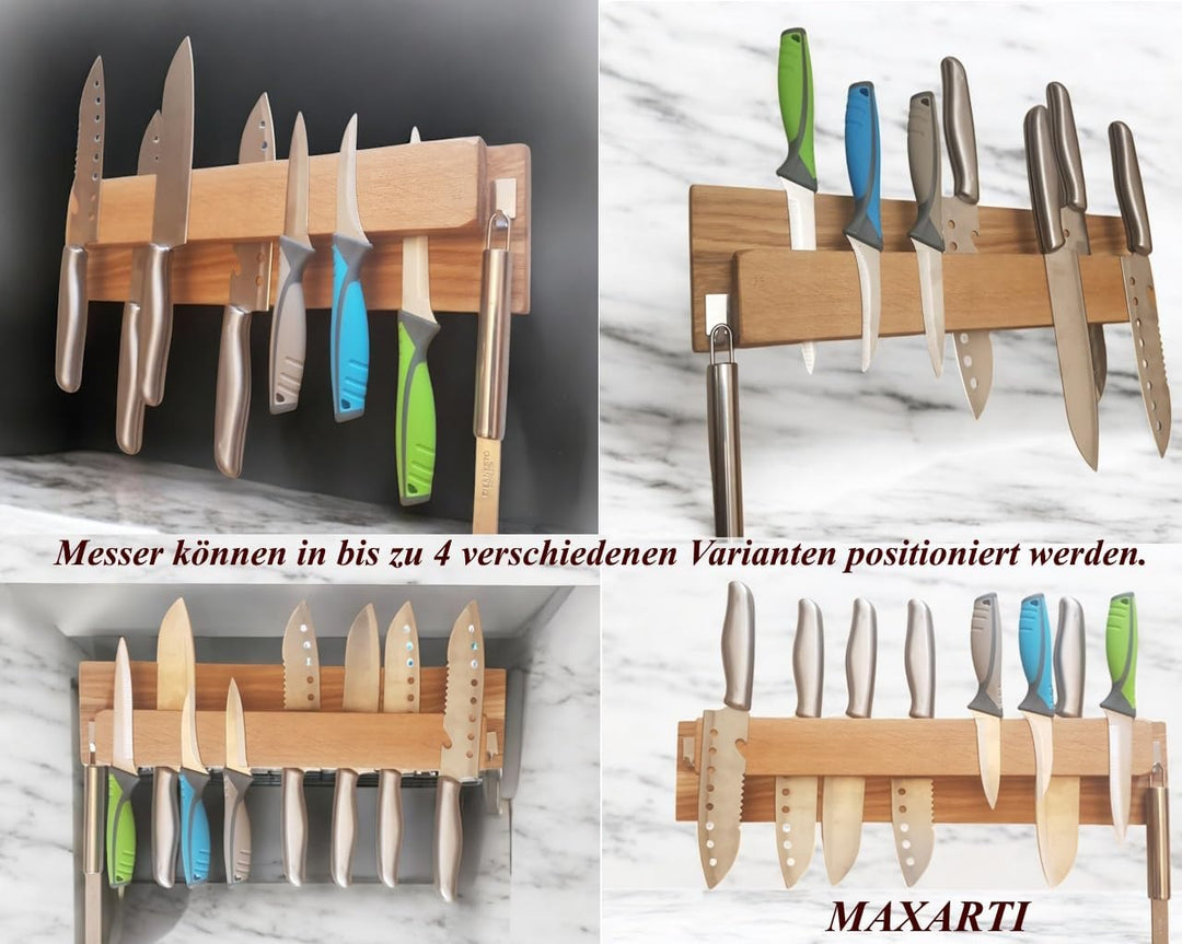 Maxarti - Eiche Massiv Magnetisch Messerhalter Doppelseitige Messerblock Messerleiste 45x9x4,5 cm Me