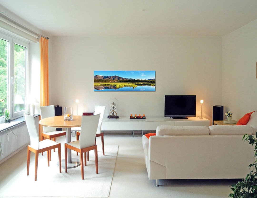 Paul Sinus Art Panoramabild auf Leinwand und Keilrahmen 150x50cm Alaska Tundra Landschaft Berge Wies