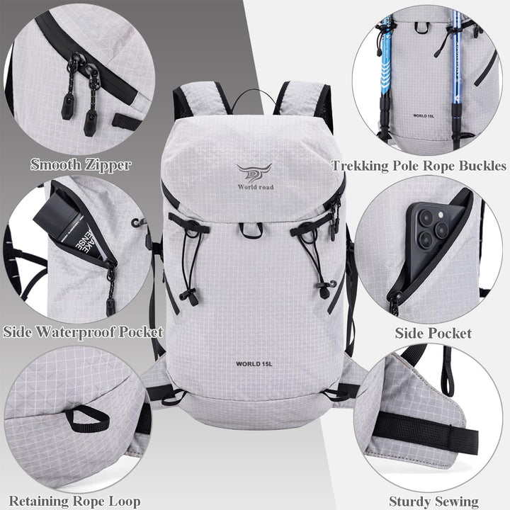 Kimwadalh Kleiner Rucksack 15L Wanderrucksack für Damen Herren Rucksäcke für Radsport Outdoor Trekki