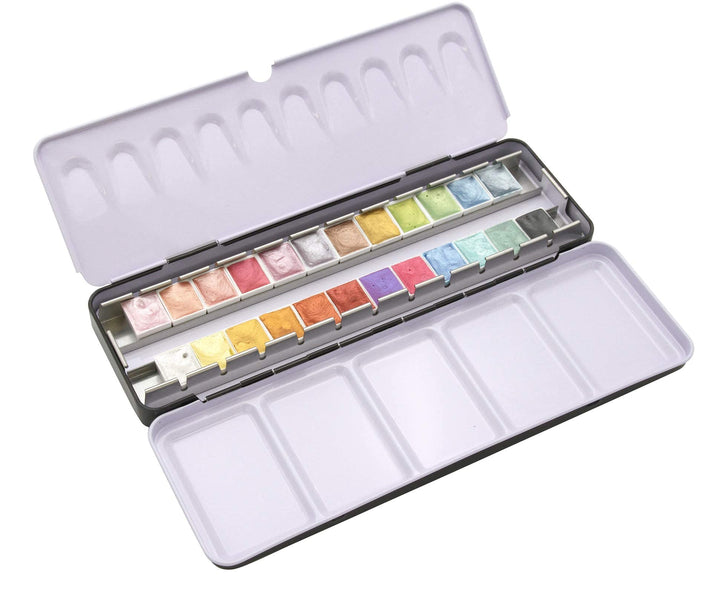 Paintersisters® Aquarellkasten metallic ARTIST in halben Näpfen, 24 x 1/2 Näpfchen metallische Aquar