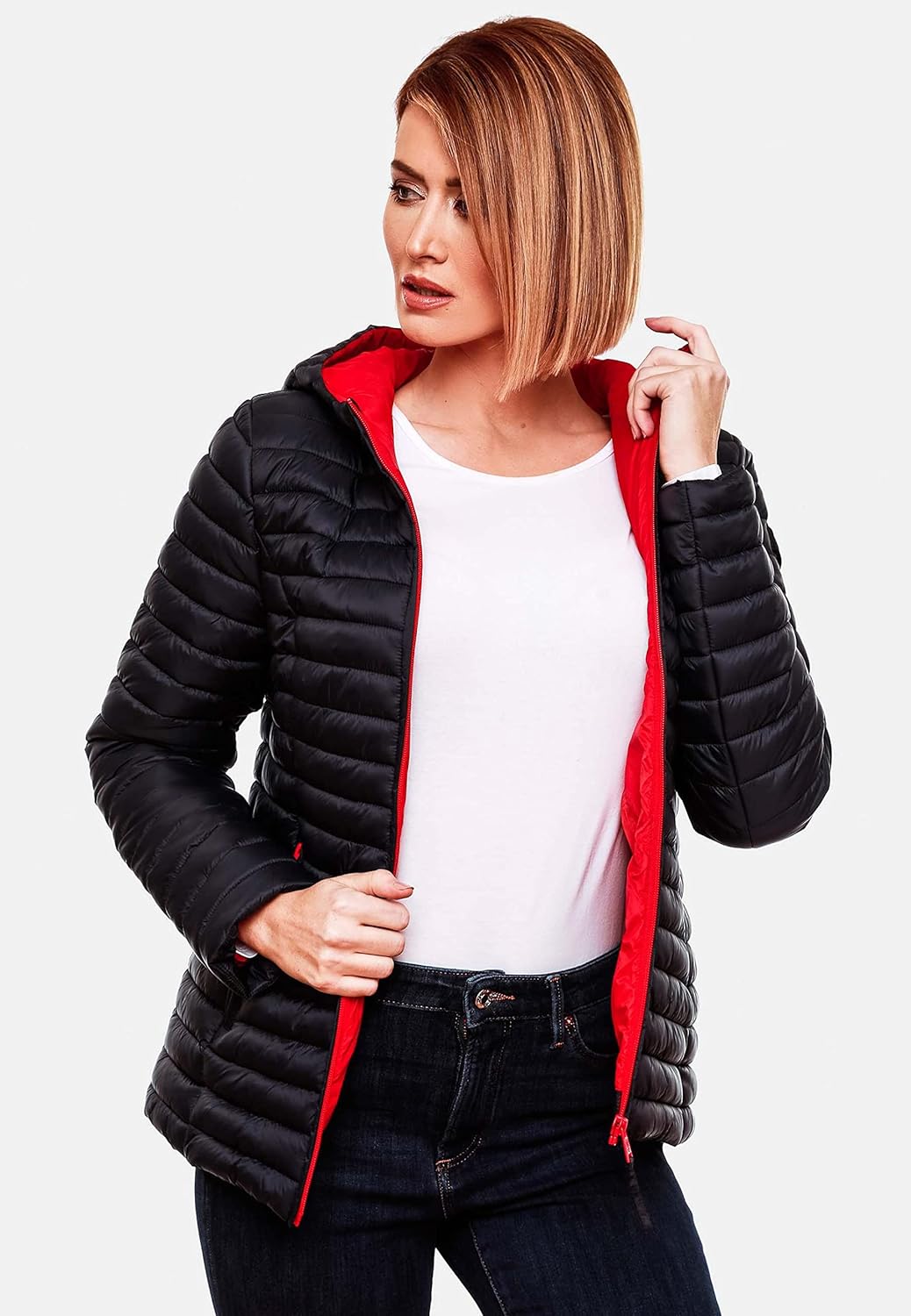 MARIKOO Damen leichte Übergangsjacke Steppjacke mit Kapuze Asraa XS-3XL, XS Navy