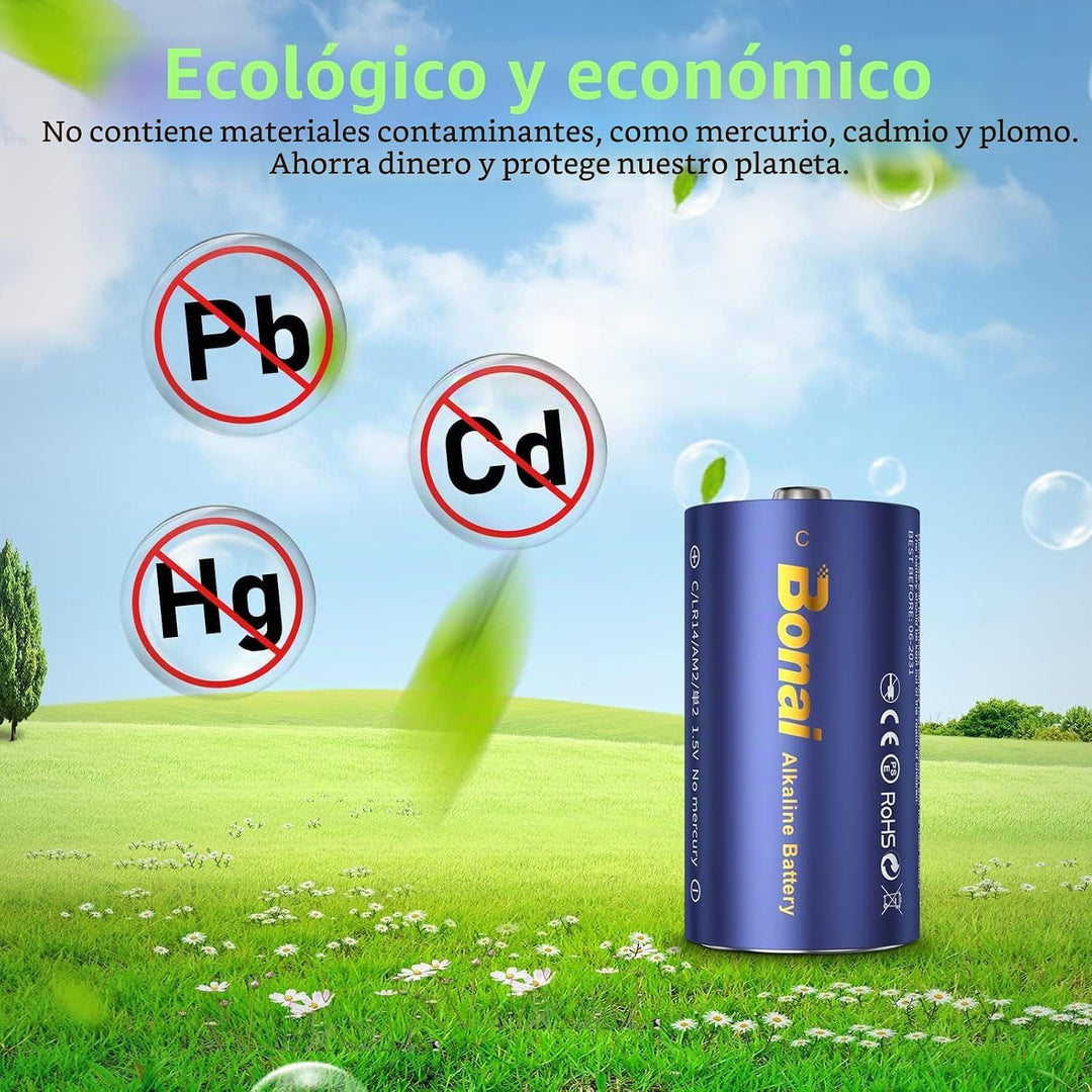 BONAI Longlife C Baby Batterien Alkaline 1,5V (14er-Pack) 7000mAh Hohe Kapazität Babyzellen Typ C-Al