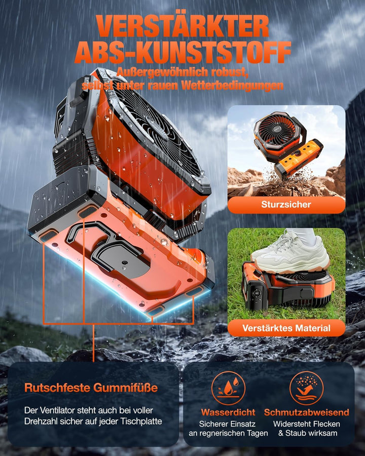 kejector Tragbarer Camping Ventilator, 24000mAh 3-in-1 Akku Gebläse mit LED-Licht, Oszillierender, W