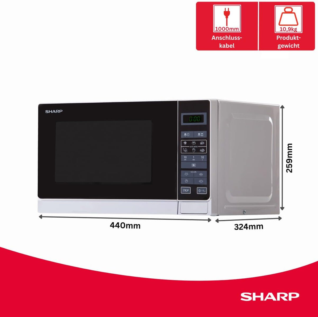 Sharp R242INW Solo-Mikrowelle / 20 L / 800 W / 5 Leistungsstufen / 8 Automatikprogramme / Gewicht- u