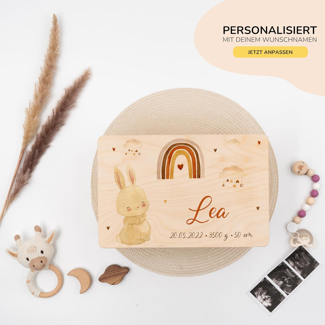 KIDSMOOD - Erinnerungsbox Baby, personalisierte Holzkiste mit Deckel, Ideal zur Aufbewahrung von Eri