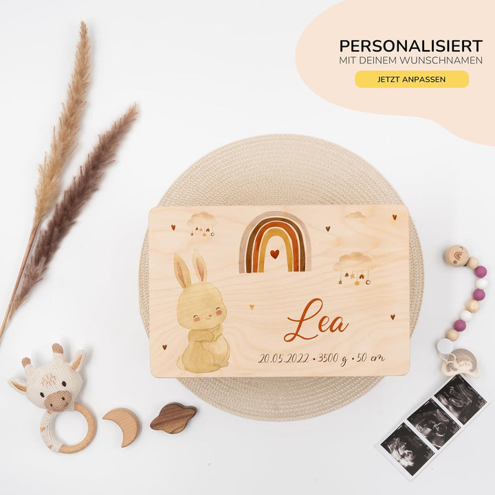 KIDSMOOD - Erinnerungsbox Baby, personalisierte Holzkiste mit Deckel, Ideal zur Aufbewahrung von Eri
