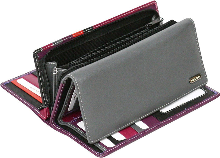 Felda - Damen Geldbörse mit 23 Kartenfächern & Münzfach - RFID-Blocker - aus Echtleder - längliches