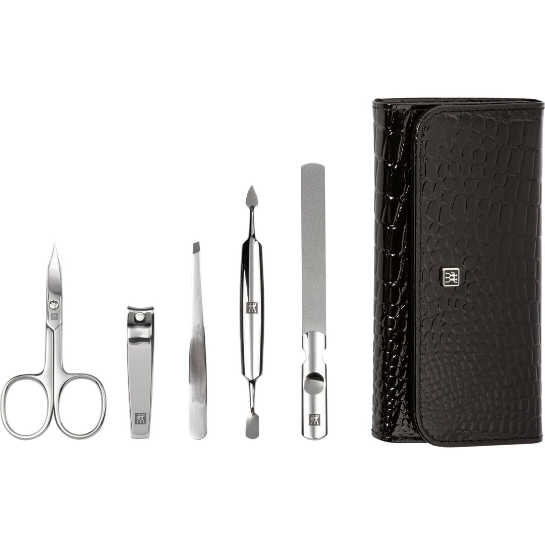 ZWILLING Maniküre Set Pediküre Kit, Nagelpflege Komplettset, Rindleder, Kroko Edition, 5-teilig, Sch