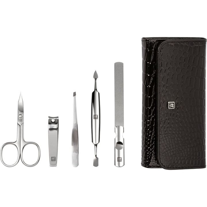 ZWILLING Maniküre Set Pediküre Kit, Nagelpflege Komplettset, Rindleder, Kroko Edition, 5-teilig, Sch