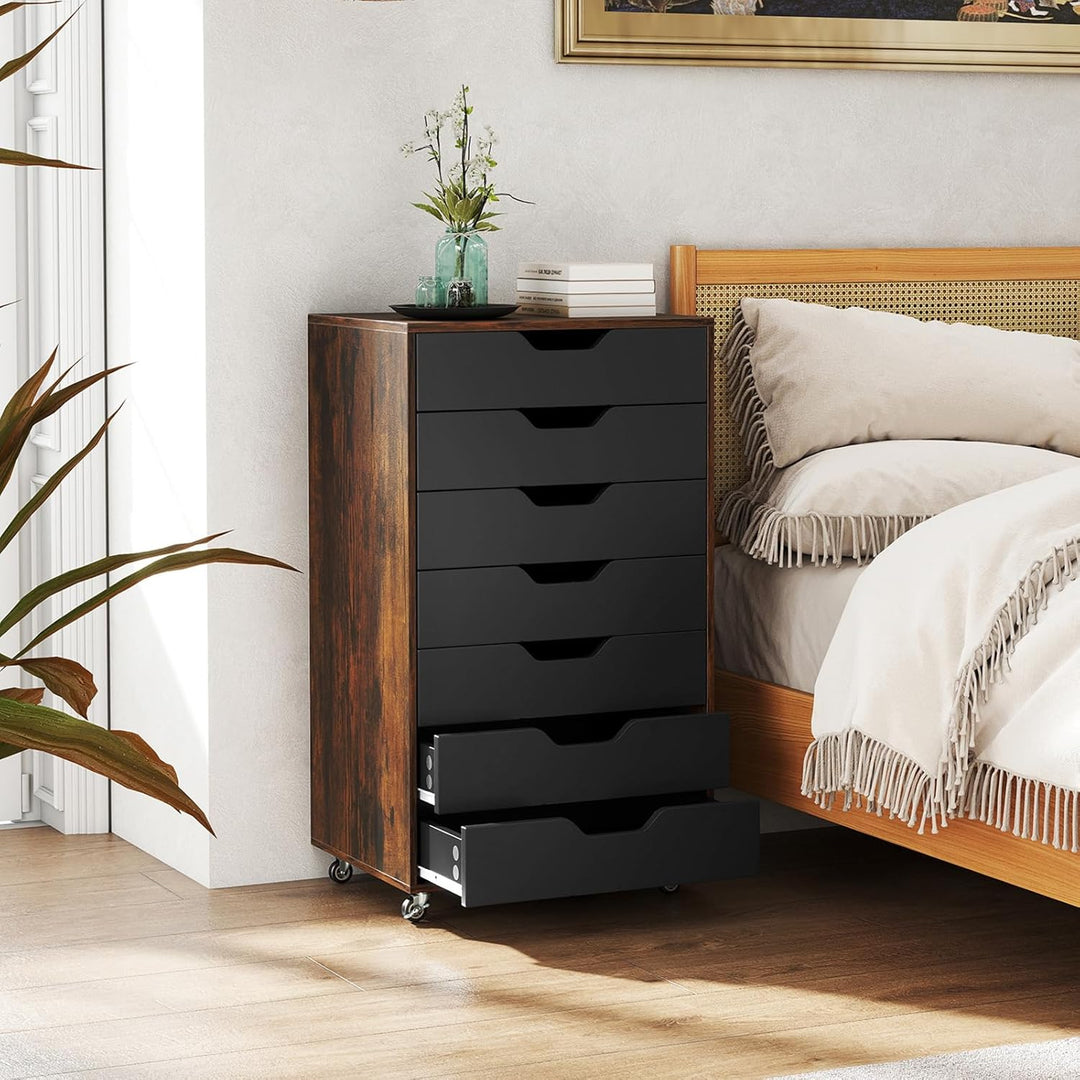 COSTWAY Rollcontainer mit 7 Schubladen, mobiler Aktenschrank mit Rädern, Bürocontainer Schubladensch