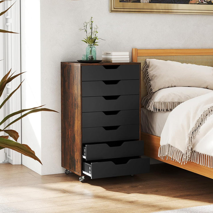 COSTWAY Rollcontainer mit 7 Schubladen, mobiler Aktenschrank mit Rädern, Bürocontainer Schubladensch