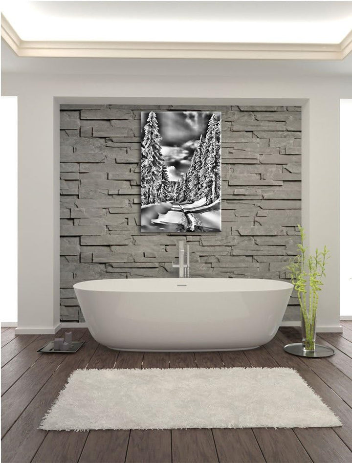 Pixxprint Winterlandschaft Bäume / 100x70cm Leinwandbild bespannt auf Holzrahmen/Wandbild Kunstdruck