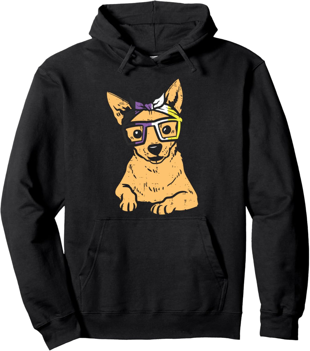 Chihuahua Chiwawa Bandana LGBTQ Non-Binary Flag Genderqueer Pullover Hoodie