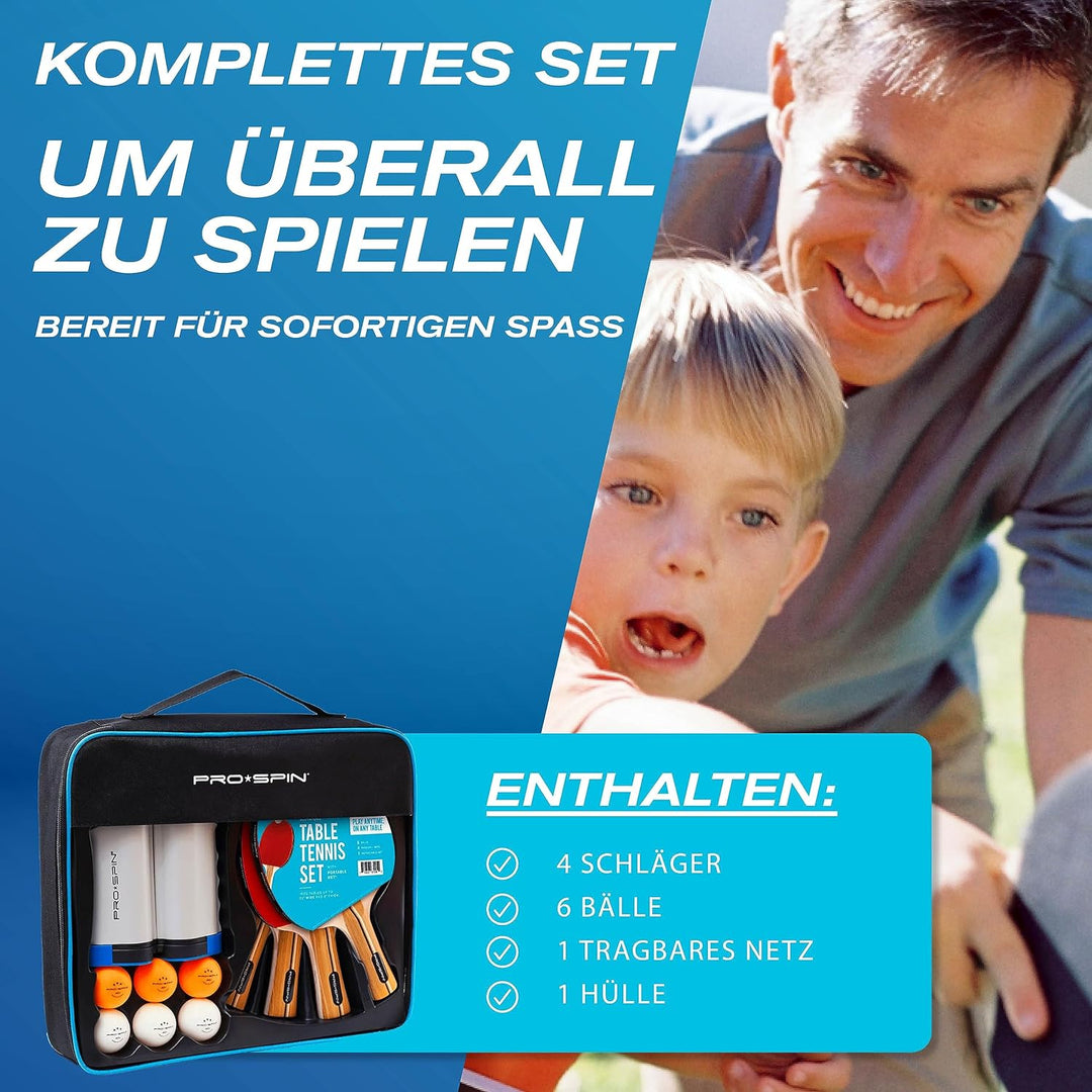 PRO-SPIN Tischtennisschläger Set - Mit Tischtennisnetz Für Jeden Tisch, Tischtennis bälle 3-Sterne,