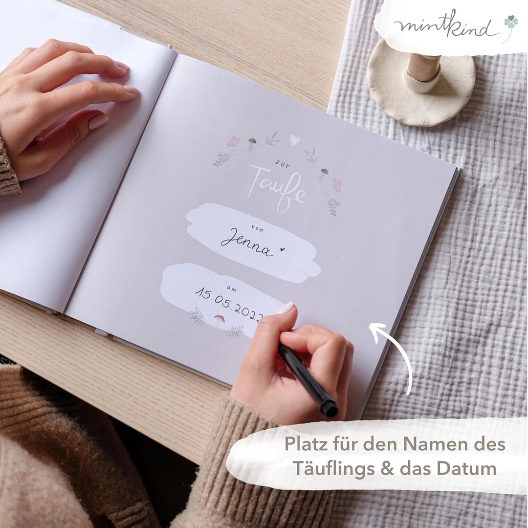 mintkind® Gästebuch Meine Taufe Wald I für Junge & Mädchen | Taufbuch, Taufgeschenk, Taufalbum, Erin