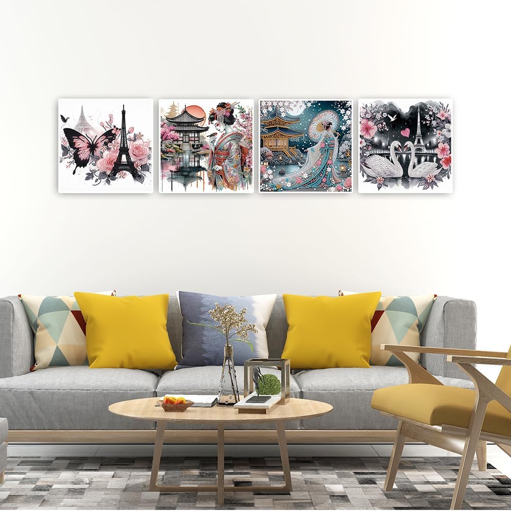 DCIDBEI 4 Pack Diamond Painting Spezial Strasssteine Pariser Eiffelturm 30x30cm Stickbilder Erwachse