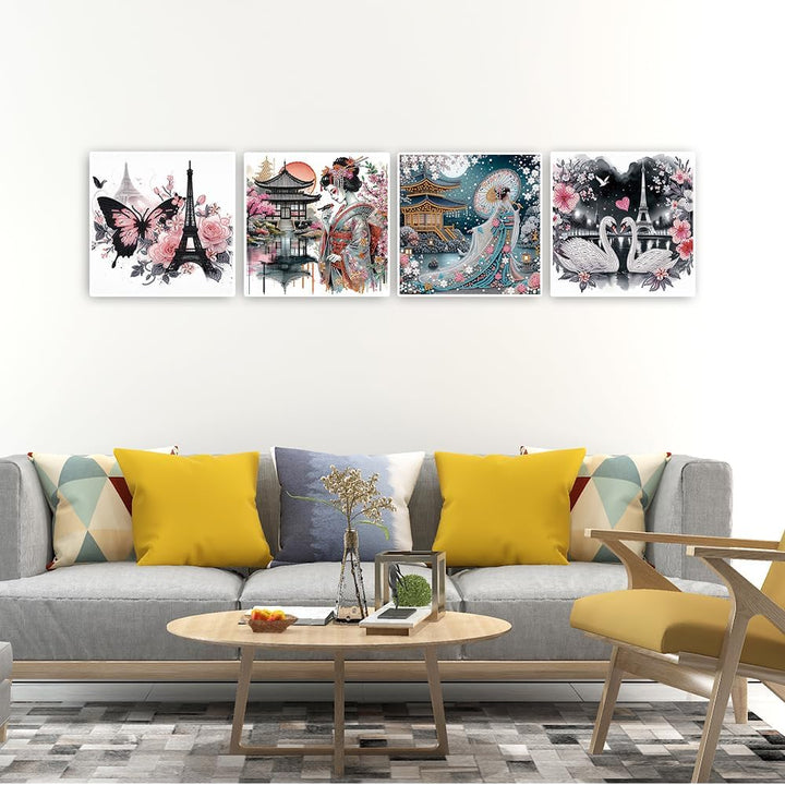DCIDBEI 4 Pack Diamond Painting Spezial Strasssteine Pariser Eiffelturm 30x30cm Stickbilder Erwachse