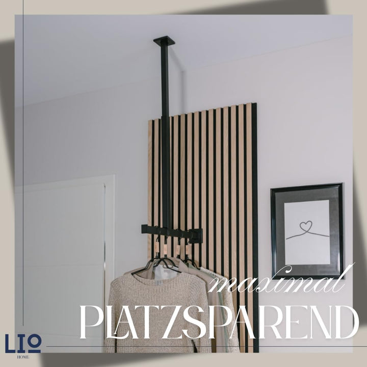 Kleiderstange Schwarz Metall | Moderne hängende Wand- & Deckengarderobe | (H: 60-90 cm, B: 50-65 cm)