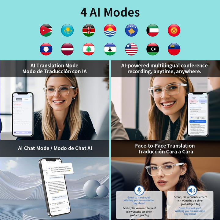 AI Übersetzer Smart Brille, zweisprachige Übersetzung in Echtzeit, Simultandolmetschbrille mit photo